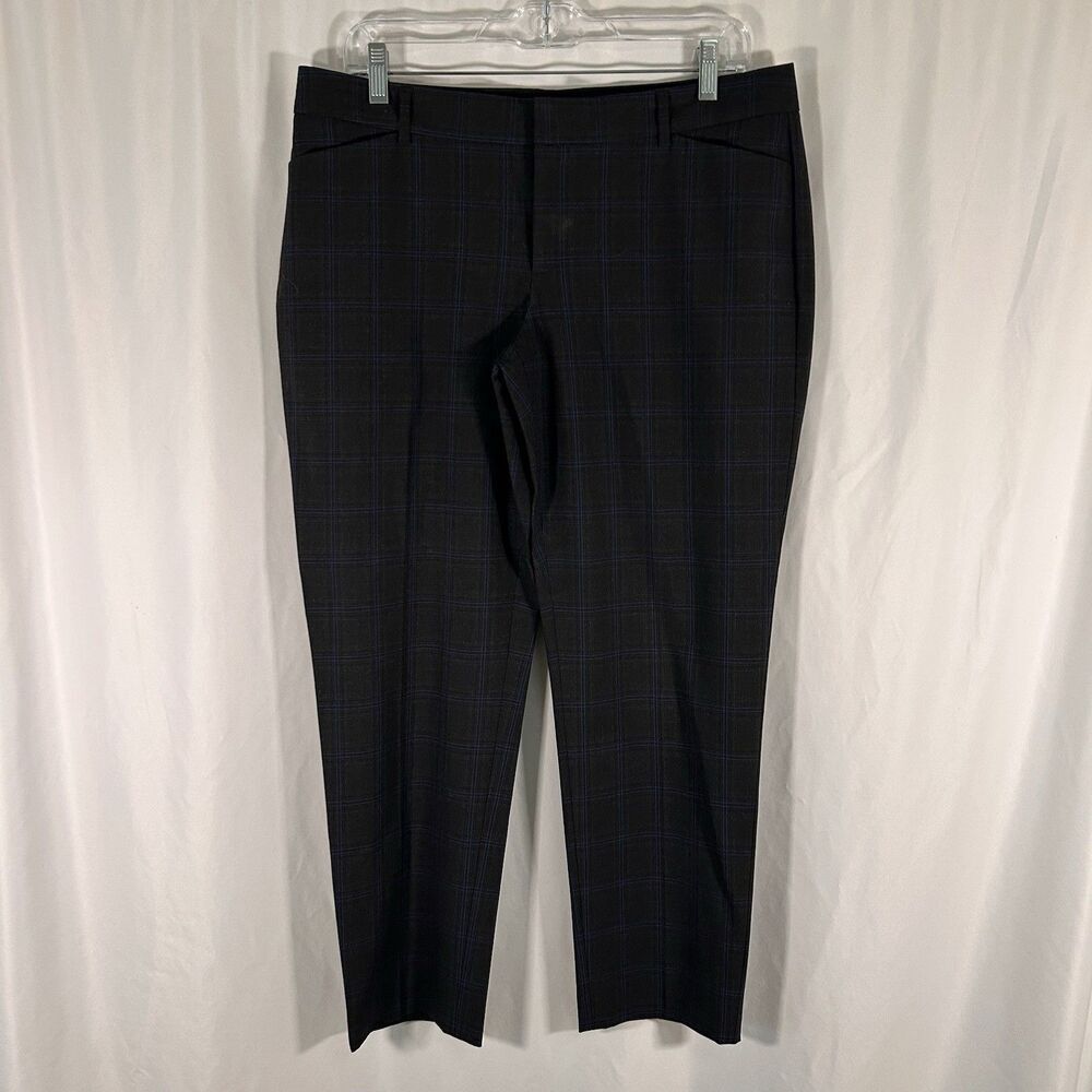 Gap Slim Cropped Pants Women's 8 Grey Blue Plaid Flat Front Stretch Pockets